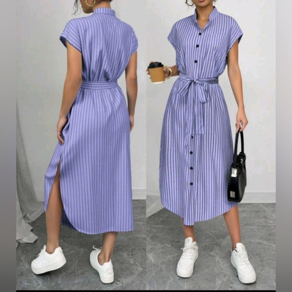 Dresses & Skirts - Casua Old Money Style Anouk Yve Aura Quiet Style Commuter Blue Striped Shirt Dre